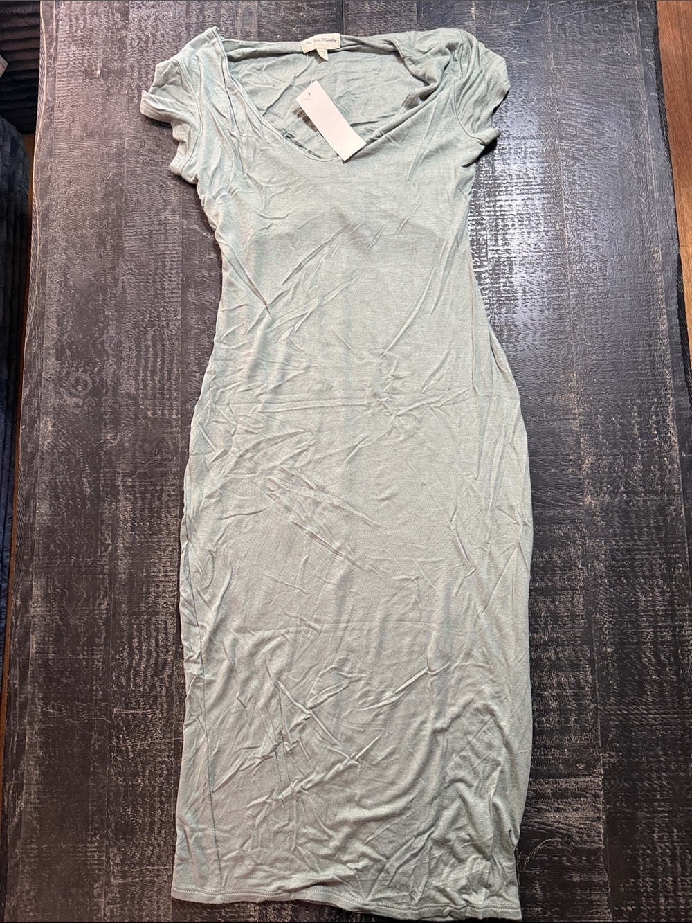 See You Monday Light Sage V-Neck Midi Dress